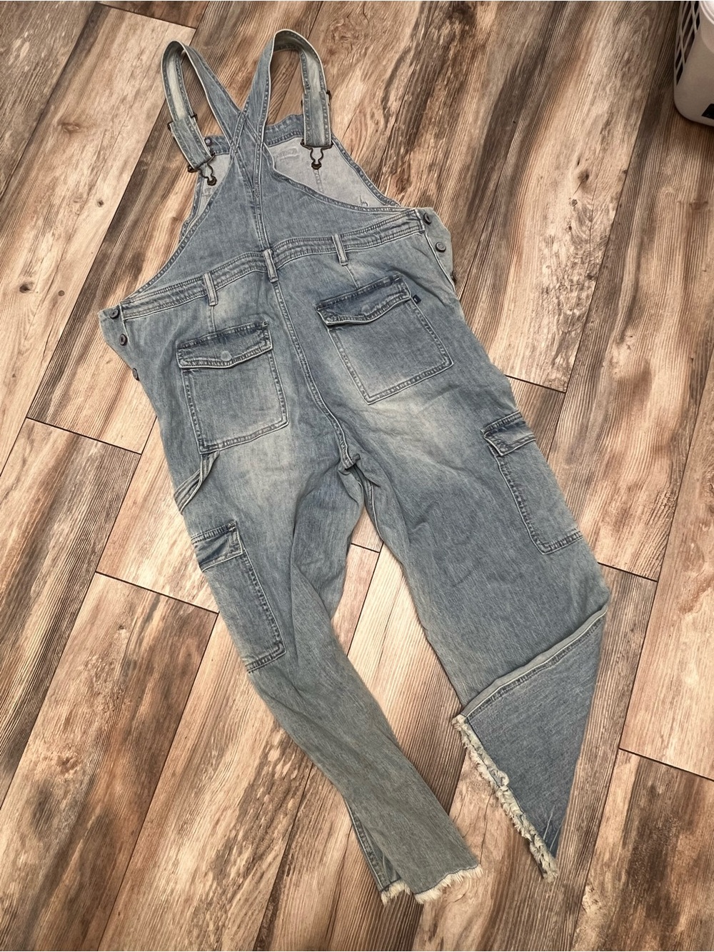 Pilcro (Anthropologie) Light Wash Denim Cargo Overalls - Picture 5 of 6